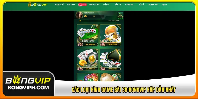 Các loại hình game bài 3D Bongvip hấp dẫn nhất