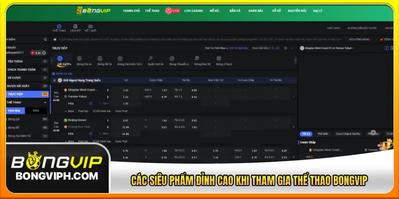 Các siêu phẩm đỉnh cao khi tham gia thể thao Bongvip